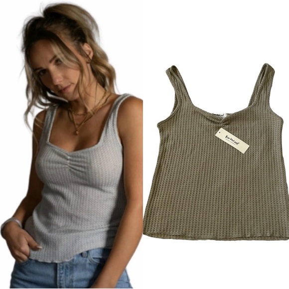 Three Bird Nest - Women’s Waffle Tank Top - Sage - Picture 2 of 10